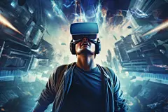 元宇宙赛博朋克几何VR眼镜人物插画图片