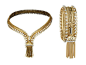 梵克雅宝典藏臻品 Zip? 项链，1951 年是梵克雅宝）最为出色的先锋创作之一，堪称新颖创意与卓越设计相结合的典范。它于1951 年问世，当中的流苏合拢后，又可作为手链佩戴。这件作品不仅反映了（梵克雅宝）高级订制服的经典设计主题，也象征着这一珠宝世家对多元化佩戴方式的孜孜追求。Zip? 项链主体为黄金，边缘处缀以多角形钻石，采用人字形设计，形成一个 V 字，中间饰以流苏。流苏合拢并扣上搭扣，即变身成一条手链。@北坤人素材