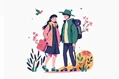 扁平风旅游踏青手绘插画