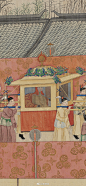 清 红楼梦图册，孙温绘，这几张画的是元妃省亲的场景。元宵节那天，贾母率荣宁两府土穰细流和，一清早就在大门口迎侯。元春坐八人抬绣凤銮大轿，由宫女们呼拥进大观园，在园内转了一圈。#走进博物馆# ​​​​