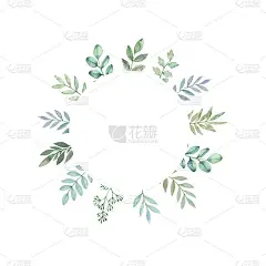 手绘水彩插图。绿色的枝、叶和花的植物学标签。你好,春天。花的设计元素。完美的邀请，贺卡，印刷品，包装
