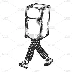 冰箱,草图,雕刻图像,动物足,冷却盒,冰柜,鞋子,设备用品,步行,复古
