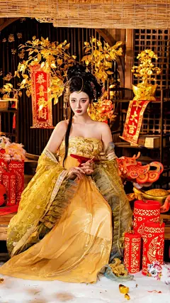 美女壁纸～这身金色的汉服真好看...@霁枫壁纸的动态