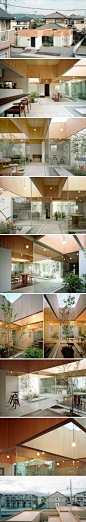 #建筑设计项目#Table Hat建筑位于日本神奈川县小田原市，在49.51平方米的面积之中实现了大小不一的空间，内部的透明隔断让建筑上方的木结构就像一顶帽子式的浮在白墙之上， 其中大小不一的空儿方格框模糊内外之分