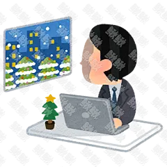 圣诞节平安夜加班的打工族男人手绘png儿童插画免扣素材