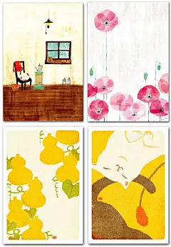 分享一组日式和风小画，这些干净的画面满足了小编的少女心呐，很想像动画里的小姑娘一样，在夏日夜里穿着浴衣玩着团扇在河边吹风，后面再跟一只小猫，呐，这才是生活。