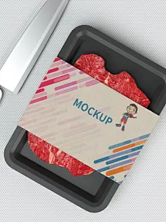 带刀半透明猪肉生鲜食品包装盒样机