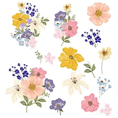 手绘花  - 源文件下载【酷图网】手绘花卉,水彩花,花,花卉素材,玫瑰花,叶子,水彩叶子,树叶,手绘花朵,清新水彩,清新,矢量花,唯美,花束,花朵,植物,花卉手绘,花卉插画