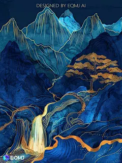 大美国风丨EQMJ AI绘制流光蓝金山水画_5_EQMJ官方代言人_来自小红书网页版