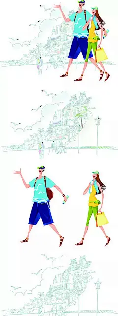 去郊游的男女卡通矢量人物插画AI|绘画设计|角色|卡通人物|卡通人物图片|漫画人物|人物插画|人物素材|人物图片|矢量人物|矢量图|手绘人物|水彩