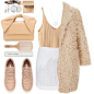 A fashion look from May 2016 featuring beige crop top, oversized boyfriend coat and white leather mini skirt. Browse and shop related looks.