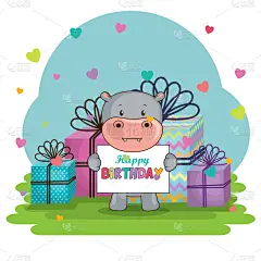 可爱的,河马,幸福,生日卡,请柬,周年纪念,传统节日,问候,爱