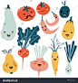 Cute Cartoon Smiley Fruit Vegetable Characters Stock Vector (Royalty Free) 1021993426