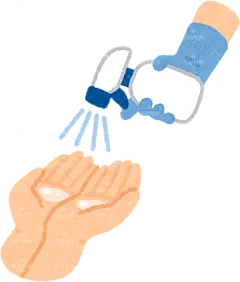 某人向他人手上喷洒酒精消毒剂贴纸扁平儿童插画元素卡通免扣png图片素材