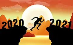 彩色卡通手绘写实风2021新春跨年元旦人物飞奔原创查海报2021字牛年