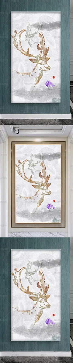 北欧现代发财麋鹿背景装饰画
