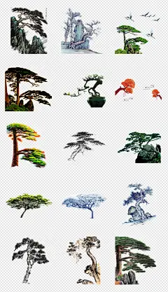 中国风青松长寿松迎客松PNG透明素材