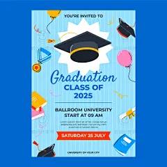 扁平卡通手绘毕业季学士服毕业生邀请函插画海报背景ai设计素材-淘宝网