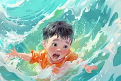 夏季炎热溺水事件插画