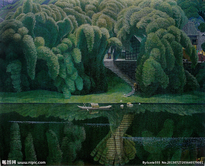 竹林深处油画