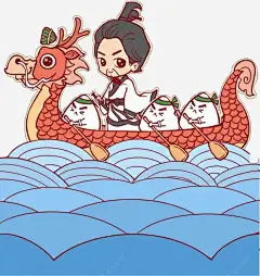 划龙舟png免抠素材_新图网 https://ixintu.com 龙舟 卡通人物 手绘粽子 可爱粽子 手绘海浪 手绘浪花 蓝色浪花 卡通 粽子