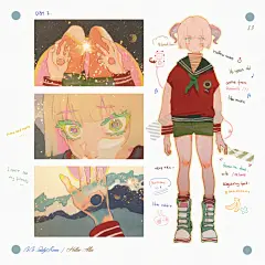 腿腿本子内页，大概有三部分，这种三格+人设的排版大概酱婶儿的w，话说好想把三格做成贴纸或者纸胶带啊啊啊我自己的话比较喜欢这种_(:з」∠)_不知道做出来有没有人要 ​​​​