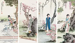 0433红楼梦人物 四屏 设色纸本 