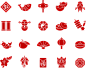 中国传统元素 图标 中国红 透明背景 免扣素材 png