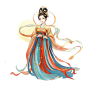 “中秋古风宝藏素材大放送！古风嫦娥，姿态婀娜，金色、红色、蓝色的风格独具魅力。透明背景矢量图，适用于海报、插画等多种设计，快来感受中秋的古风之美。”