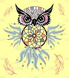 梦符咒,猫头鹰,部落艺术,图标,可爱的,华丽的,传统,复古