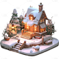 圣诞节平安夜3D立体雪景小屋装饰组合元素