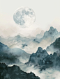 水彩月亮插图