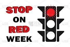在8月传统周的红色周海报上停车，以强调交通规则和交通信号对所有道路使用者的重要性。