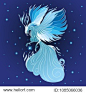 Magic ice phoenix on dark sky with stars. Can be used for kids books, baby shower, greeting and post card, t-shirt print, fashion print design, kids wear. Vector illustration. Eps 10.