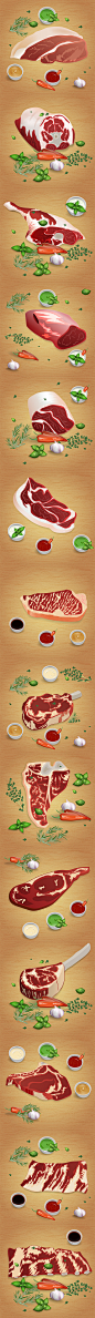 矢量手绘西餐生鲜牛肉牛排火锅午餐肉烧烤插画挂画海报设计素材