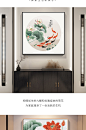 荷花九鱼图风水招财鲤新中式装饰画餐厅墙面装饰玄关挂画饭厅壁画-tmall.com天猫