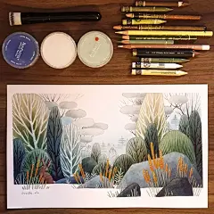 水彩植物小风景插画/手绘原稿/ins人气画师德国Iraville作品集