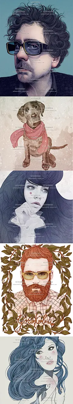 403张欧美小红脸蛋大妞CG商务插画线稿可爱动物线条黑白人物肖像-淘宝网