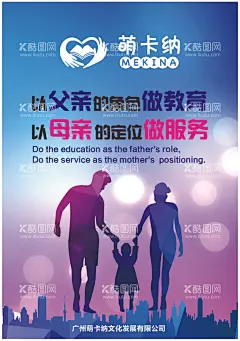 教育海报  - 源文件下载【酷图网】早教机构,幼教中心,儿童展板,一家三口插画