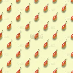 无缝梨花图案。橘色背景上的梨果。