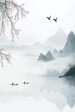 水墨江南风光背景设计图