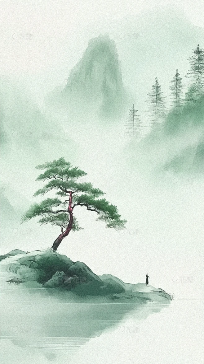 清明节国风抽象水墨晕染山水背景素材-花瓣网