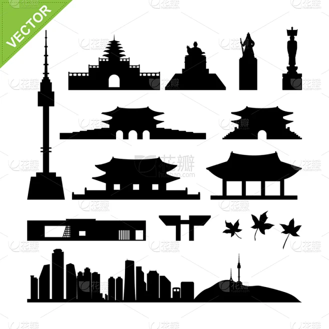 首尔,韩国,著名景点,亚洲,夜晚,商务,城镇,摩天大楼,图像,矢量素材-花瓣网