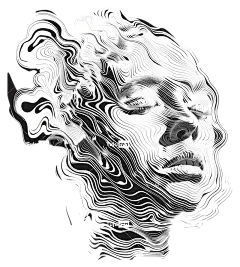 心理3D渲染脸部旋转线形状-具有旋转线的抽象3D脸部