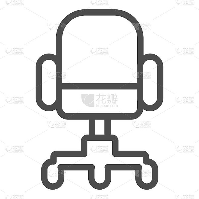 办公椅线条图标，家具概念，白色背景上的旋转桌椅标志，移动概念和网页设计的轮廓风格的办公室室内家具图标