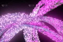 发光的紫色粒子和运动线，3d渲染。