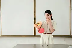 手捧鲜花贺卡讲课教师老师人物摄影图