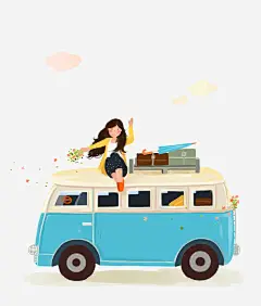 小巴士上的女孩免抠素材_新图网 https://ixintu.com 儿童插画 卡通 卡通元素 女孩 小巴士 故事插画