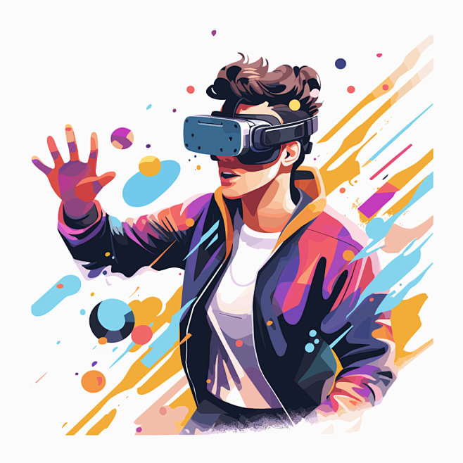 戴着vr眼镜的人 虚拟现实 插画 图标 SVG 设计 素材 矢量赛博朋克VR