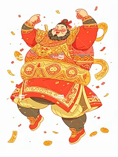 财神一位留着胡子的中国古代胖子将军高兴地跳了起来